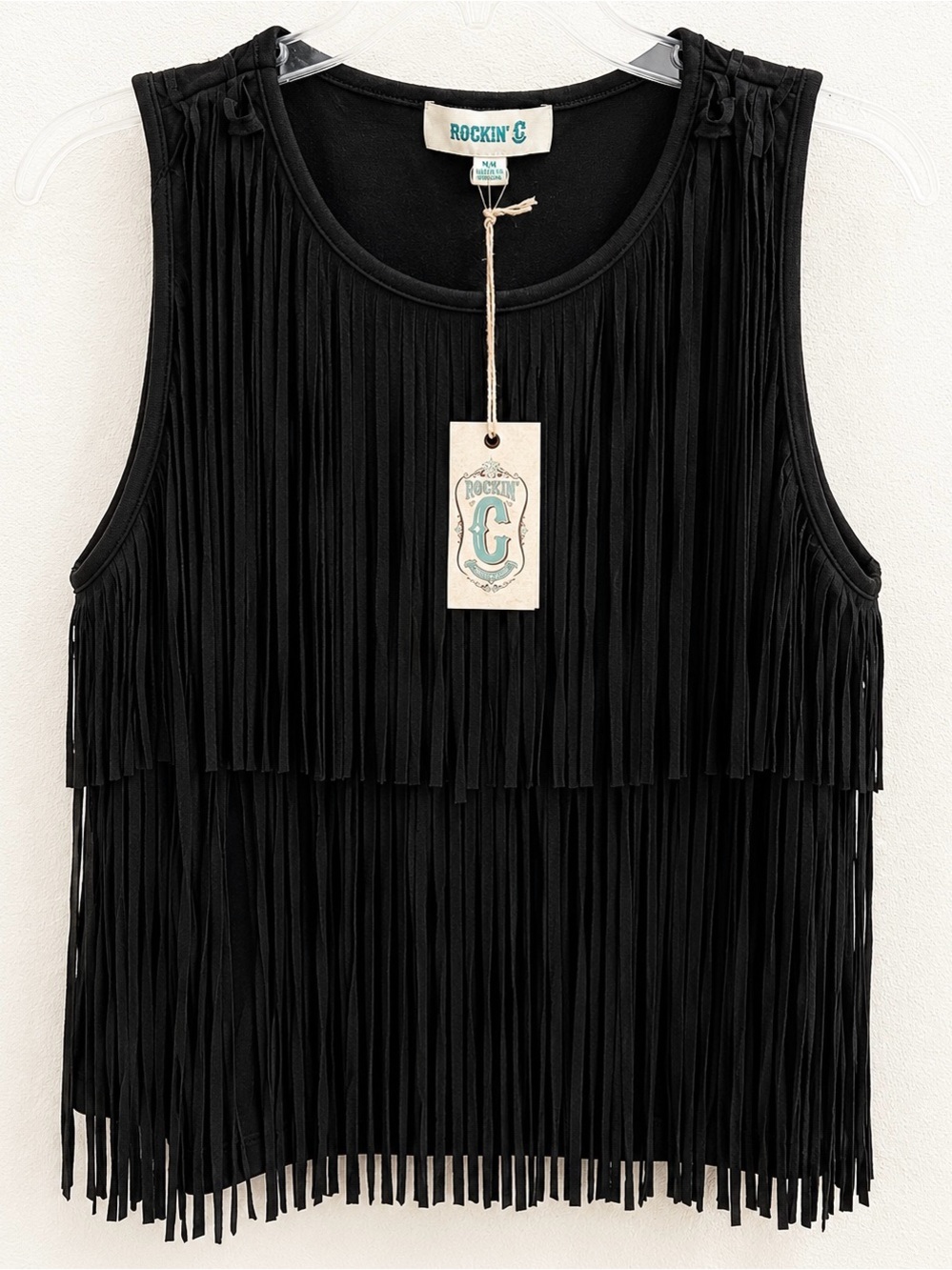 NEW Rockin C Fringe Top Size M Black Faux Suede Western Festival Concert Rodeo